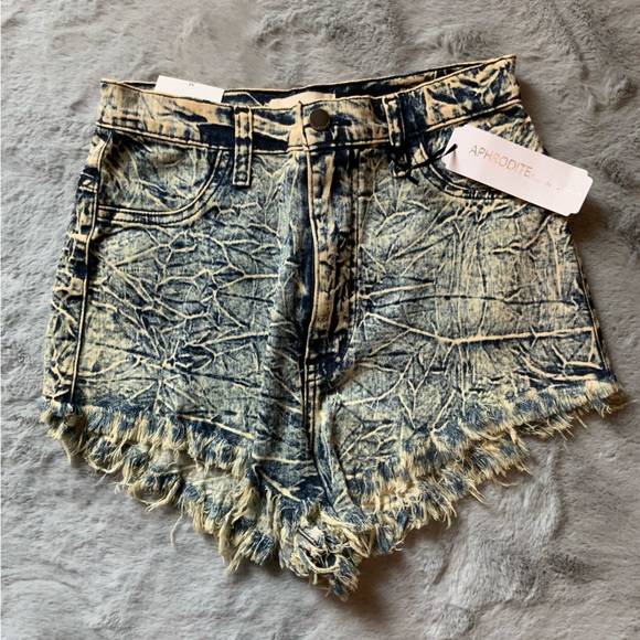 Mineral Wash Distress High Waisted Shorts
